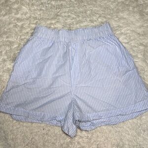 H&M High Waist Blue Striped Shorts